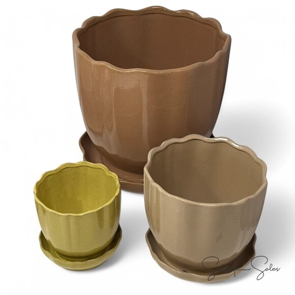 6" Scalloped Edge Stoneware Planter Pot Saucer Tan Hearth & Hand Magnolia Target - Picture 8 of 8